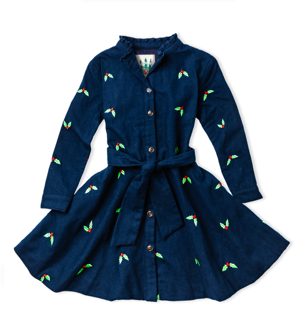 Christmas Holly Kids Flannel Dress